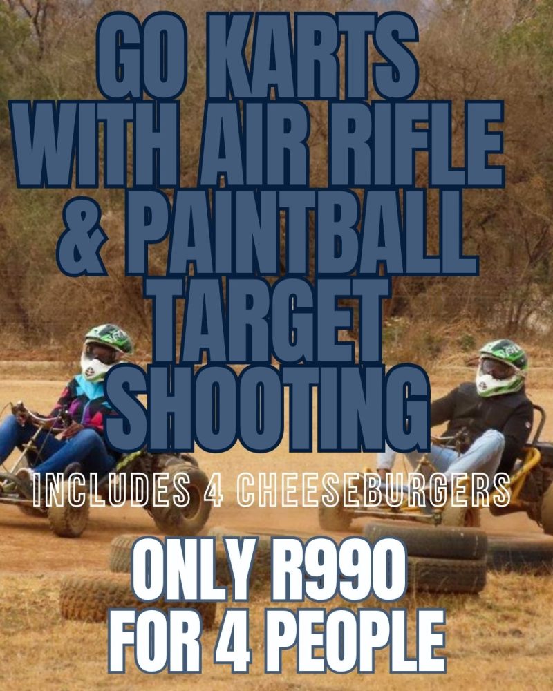 Go Karts with Air Rifle and Paintball Target Shooting including Cheese Burgers for 4