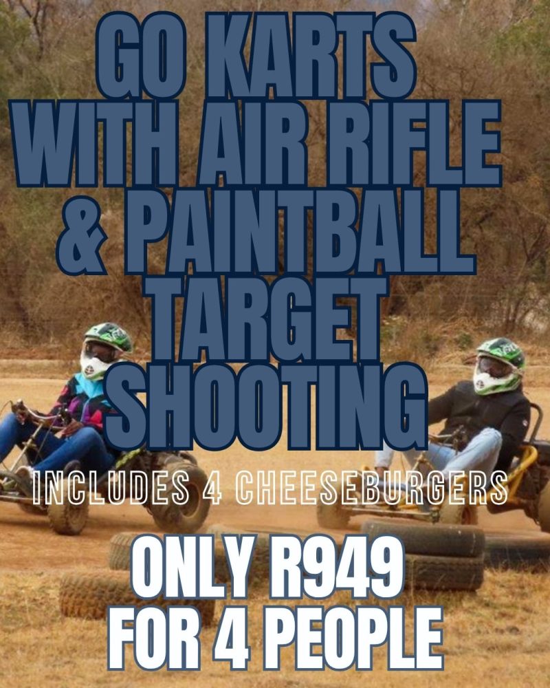 Go Karts with Air Rifle and Paintball Target Shooting including Cheese Burgers for 4